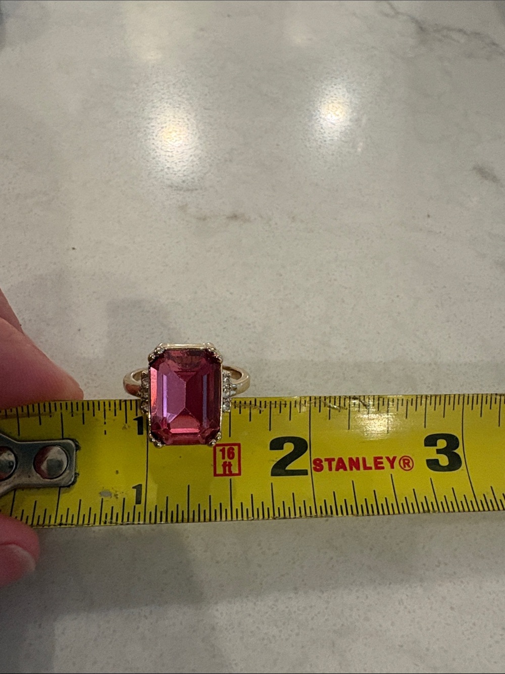 Pink Statement Emerald-Cut Ring with Gold Band - Picture 5 of 5